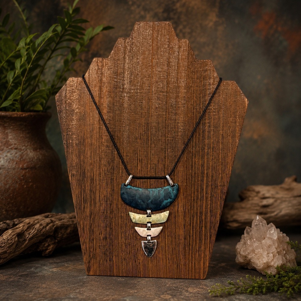 RLM Soho Stacked Multi color stone & silver stone boho western pendant on‎ chord